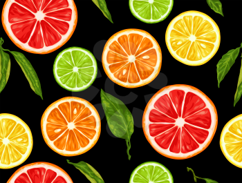 Seamless pattern with citrus fruits slices. Mix of lemon lime grapefruit and orange.