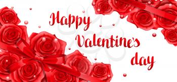 Happy Valentine day banner with red realistic roses.