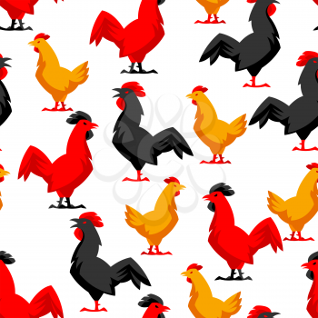 Seamless pattern with variety chickens. Stylized illustration.
