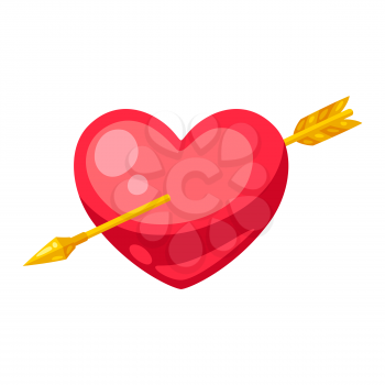 Valentines Day heart pierced by arrow. Illustrations in cartoon style.