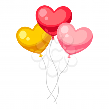 Valentines Day heart shaped balloons. Illustrations in cartoon style.