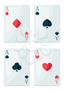 Set of four aces playing cards suit. On-board game or gambling for casino.