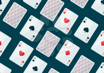 Seamless pattern with four aces playing cards suit. On-board game or gambling for casino.