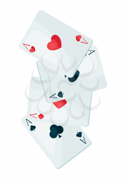Illustration of four aces playing cards suit. On-board game or gambling for casino.