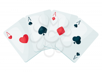Illustration of four aces playing cards suit. On-board game or gambling for casino.