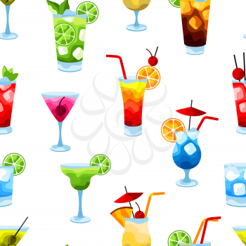 Alcohol cocktails seamless pattern. Stylized image of alcoholic beverages and drinks.