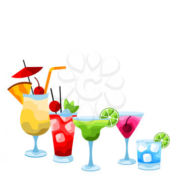 Background with alcohol cocktails. Stylized image of alcoholic beverages and drinks.