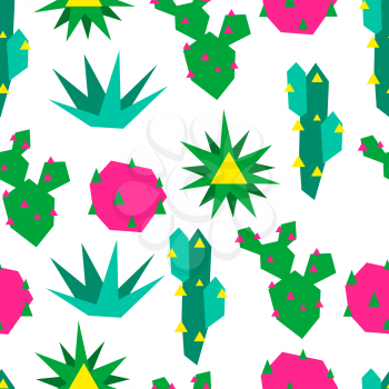 Seamless pattern with cacti and succulents. Abstract plants in geometric style.