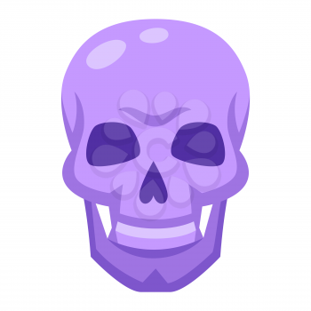 Cartoon illustration of stylized human skull. Happy Halloween celebration. Image for holiday and party.