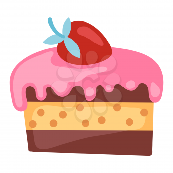 Illustration of cake. Food item for bars, restaurants and shops. Icon or promotional image.