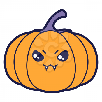 Illustration of pumpkin in cartoon style. Happy Halloween angry character. Symbol of holiday in comic style.