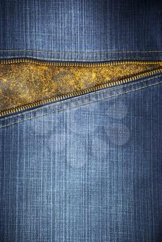 Jeans texture and zipper. Element of design.