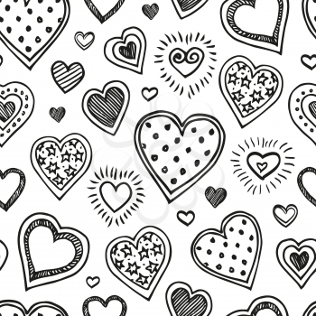 Seamless pattern with hand drawn hearts. Valentine s day background. Vector illustration.