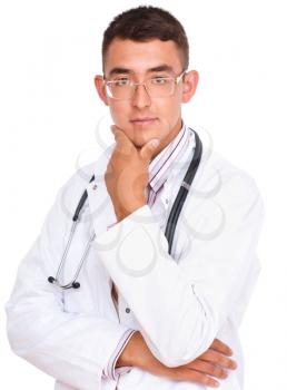 Portrait of medical male doctor, isolated over white