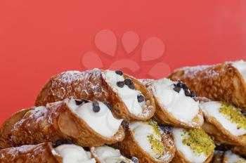 Italian culinary baking sweet dessert Cannoli Sicilian closeup