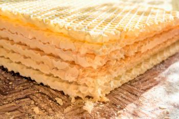 Crispy wafers close-up on the table