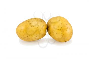 Yellow potato tubers isolated on white background