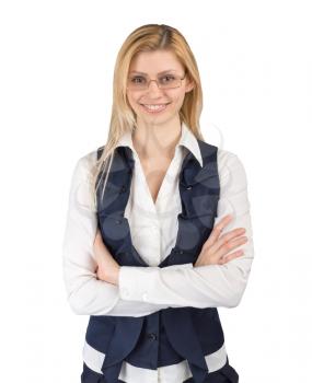 Business woman in glasses on white background