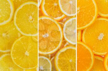 Juicy mix of lemon and orange slices isolated on white background