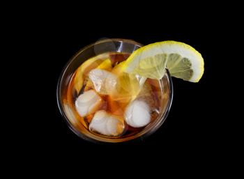 Long Island cocktail. Isolated on a black background