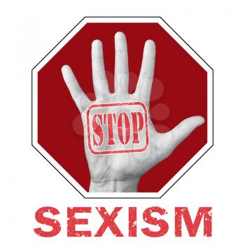 Stop sexism conceptual illustration. Open hand with the text stop sexism. Global social problem