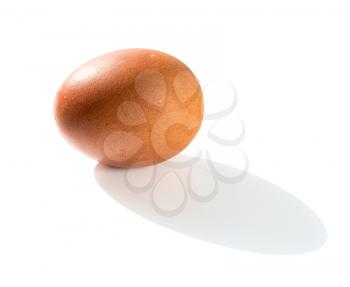Brown chicken egg isolated on white background with shadow.