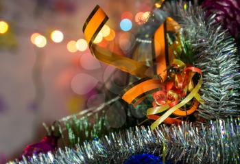 Christmas decorations, hand made a colorful background and bokeh.
