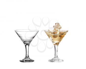 collage empty martini glass isolated on white