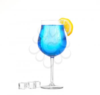 Sprite drinks whit sparkllng soda and ice in glass isolated on white