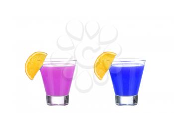 Yellow alcohol cocktail with orange slice isolated on white background