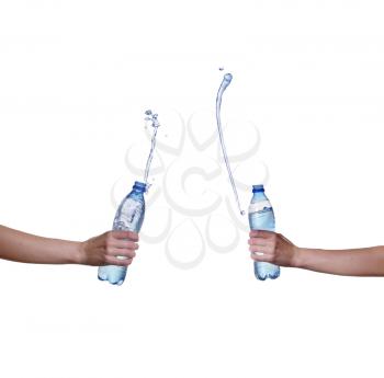 Water Bottle with Water Splash in Hand