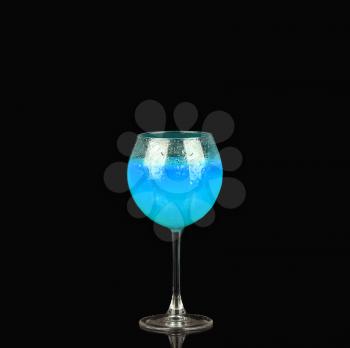 Blue cocktail  on black background