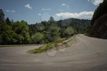 Beautiful road in the mountainous region of Kakheti in Georgia. Sunny summer day