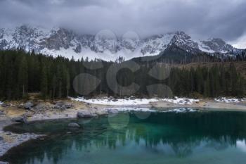 Forest destroyed in South Tyrol, northern Italy. Here's what remained after that the extreme weather damaged the forest around Lake Carezza Karersee in Ega Valley in the night of October 29th 2018.