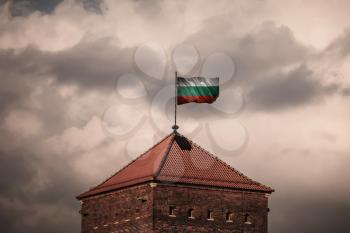 Flag with original proportions. Closeup of grunge flag of Bulgaria