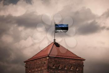 Flag with original proportions. Closeup of grunge flag of Estonia