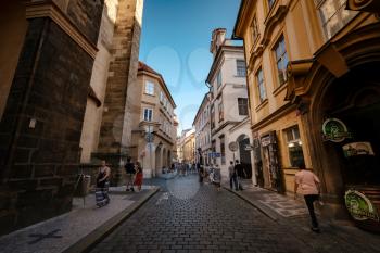 Prague, Czechia - 10.08.2019. The architecture of the old city of Prague. Ancient buildings, cozy streets.