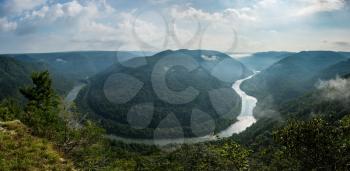 Panorama of New River at Grand View in New River Gorge National park in West Virginia