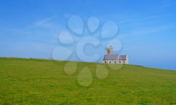 Church with tower on Lundy Island off the coast of Devon