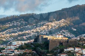 Fortress known as Fortaleza do Pico on the hills above the port of Funchal in Madiera