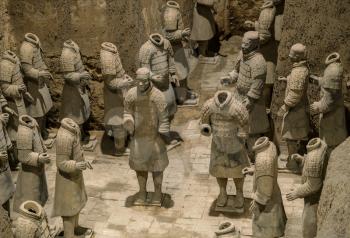 Detail of the pottery terracotta army warriors and soldiers found outside Xi'an China