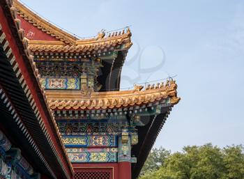 Details of the pottery roof tiles and carvings on Palace Museum in the Forbidden City in Beijing