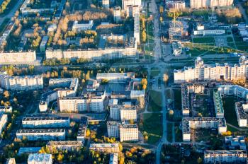Vologda City bird's-eye view. Aerophotographing Vologda. Houses and buildings of the city.