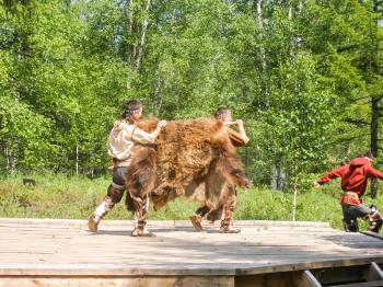 Petropavlovsk-Kamchatsky, Russia - July 12, 2018: Folk dances of the indigenous peoples of Kamchatka, theatrical performance in the central park of Petropavlovsk-Kamchatsky