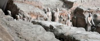 XIAN, CHINA - October 29, 2017: Terracotta Army. Clay soldiers of the Chinese emperor. Sculptures of the soldiers of the emperor.