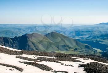 Mountain landscape with snow. Snow in the mountains. Mountain landscape.