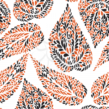Abstract floral seamless pattern with leaves  Swirl floral doodle texture. Ornamental wave  plant background.