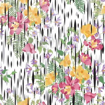 Floral ornamental seamless pattern. Abstract flower bouquet background. Spring garden flourish decor