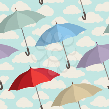 Umbrella seamless pattern. Cloudy sky tiling pattern. Rainy autumn concept background