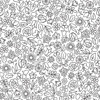 Flower icon seamless pattern. Floral leaves, flowers white texture. Nature background